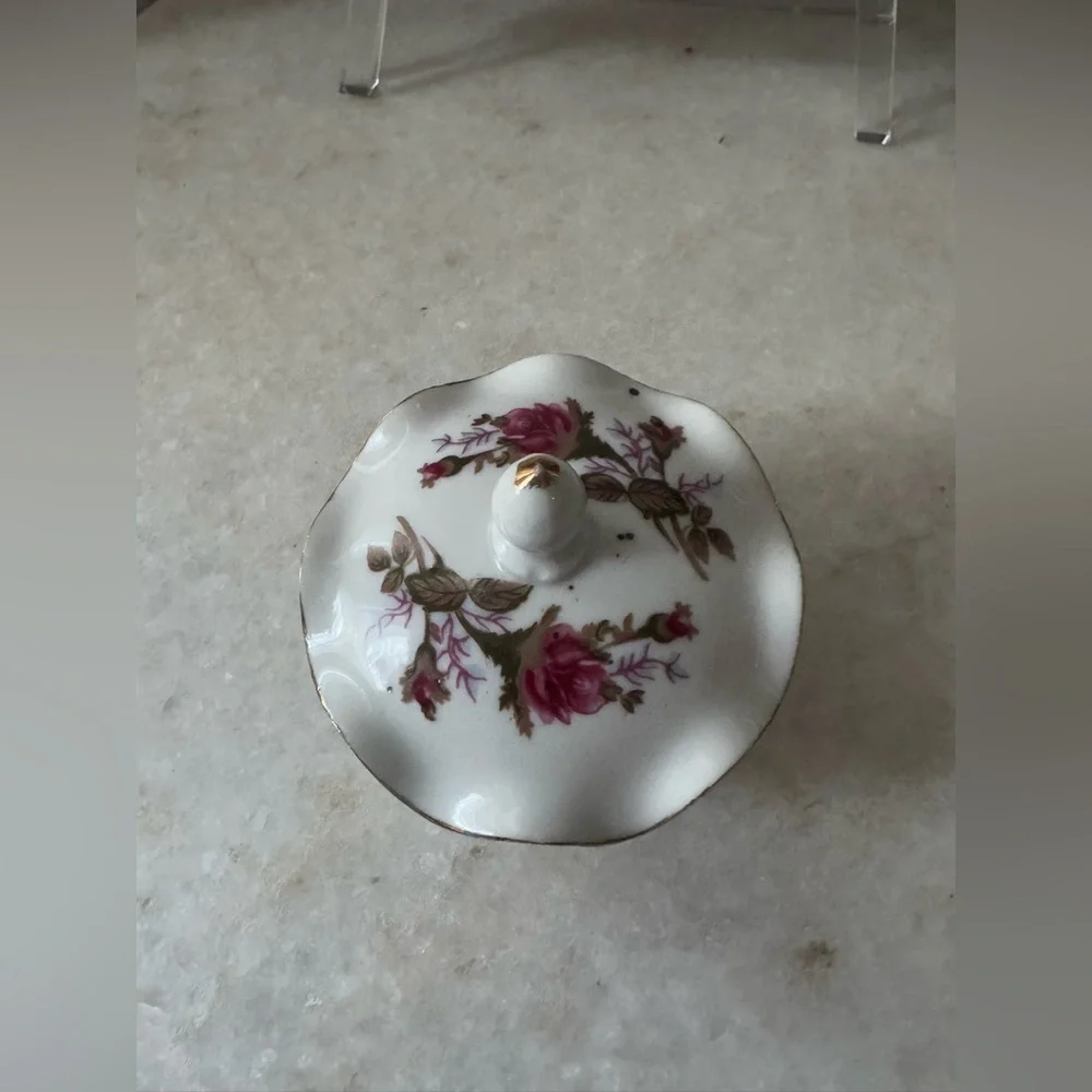 vintage porcelain vanity mirror and jar set